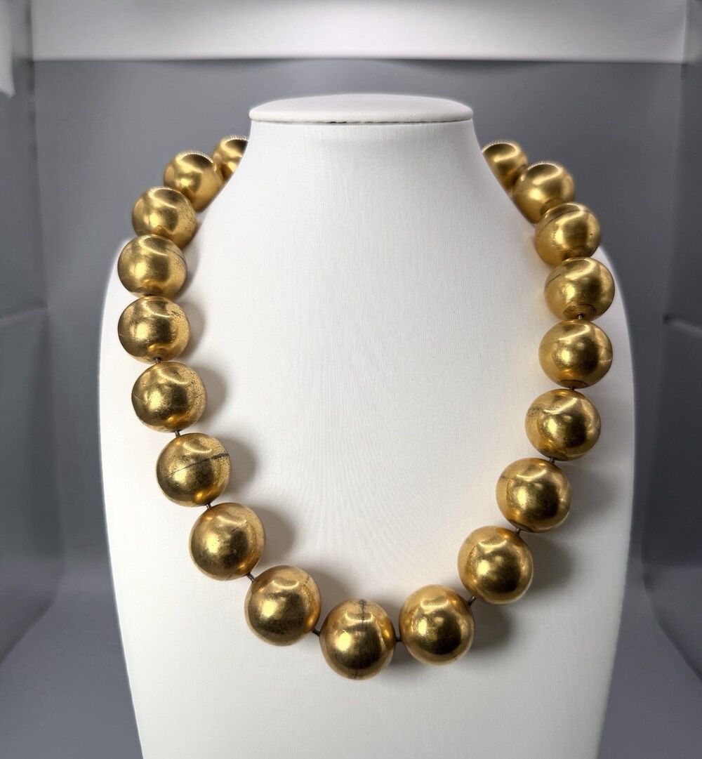 Vintage 1988 Vaubel Gold-Plated 18.95mm Bead Necklace Signed 113g Authentic